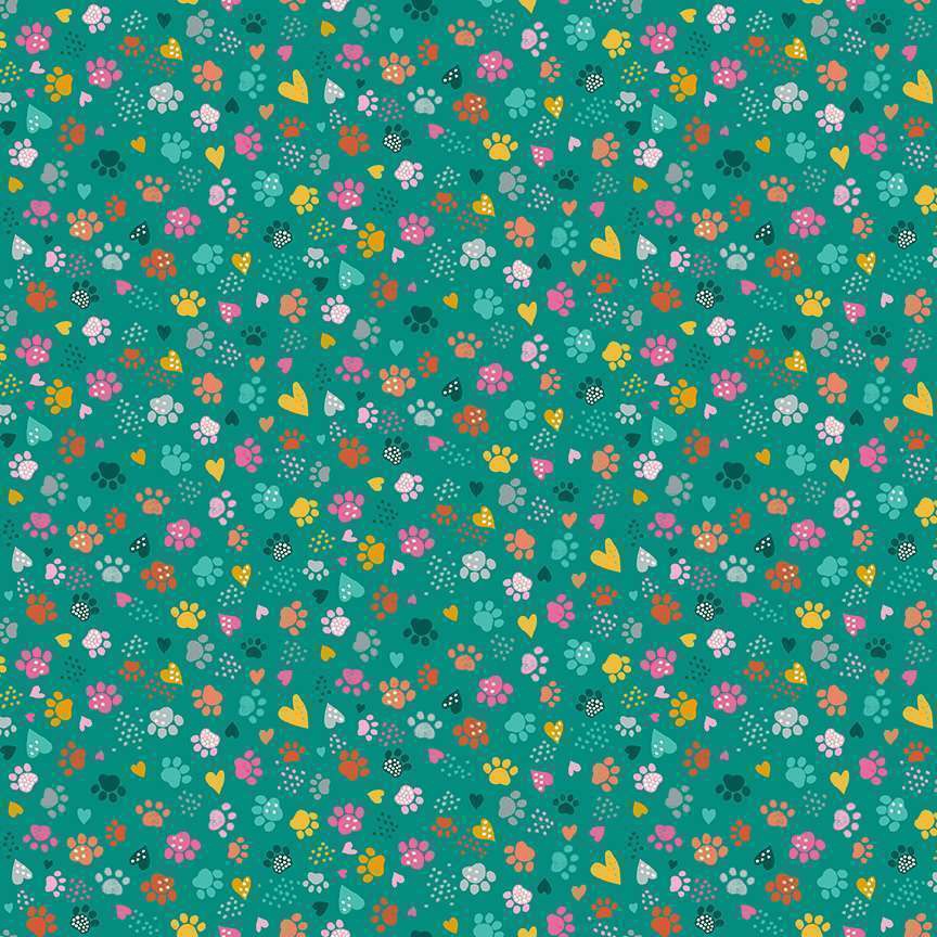 Makower - Whiskers - Pawsome Prints - 010/T (Teal)