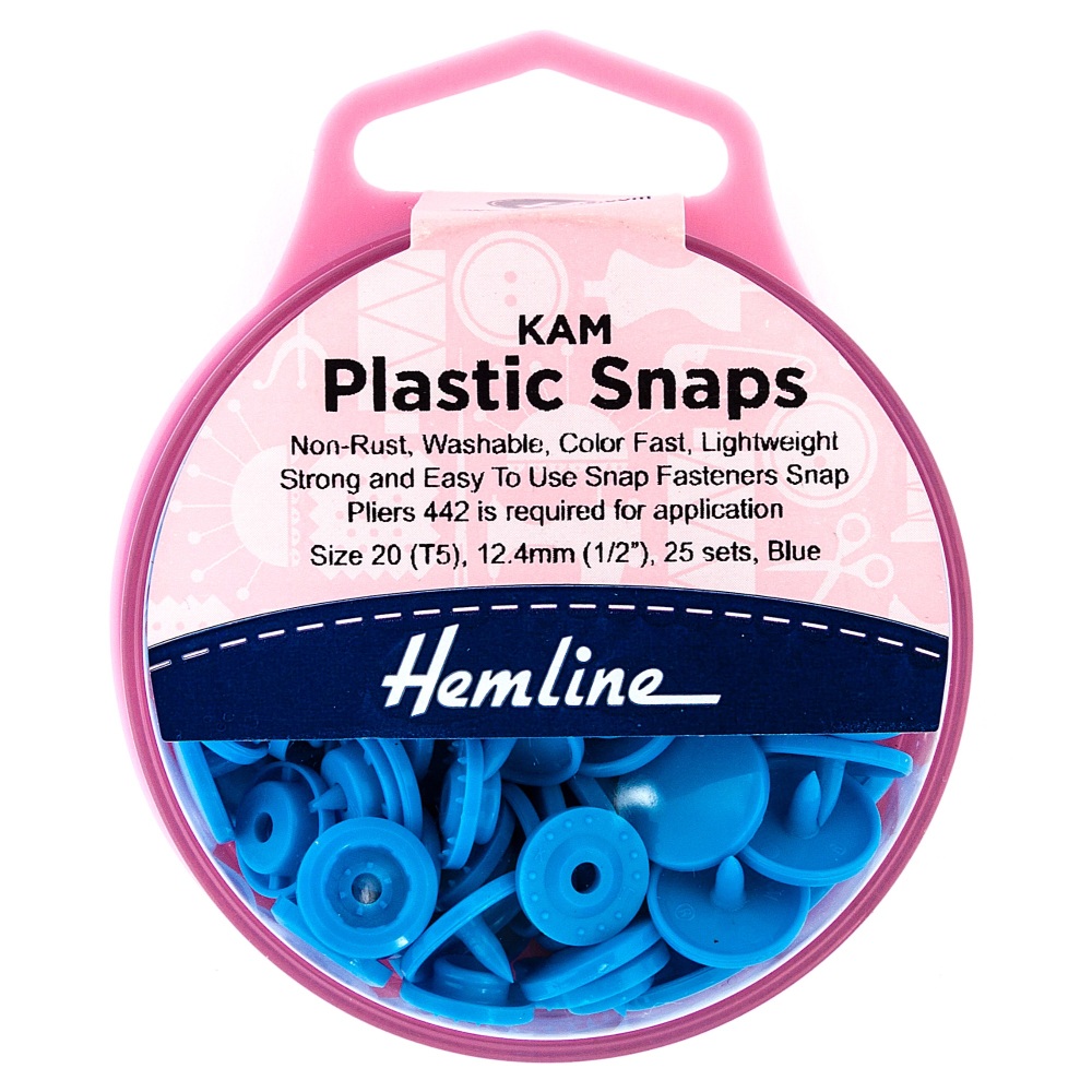 SALE! KAM Plastic Snaps - Size 20 - Blue - 12.4mm - Hemline (H443.BLUE)
