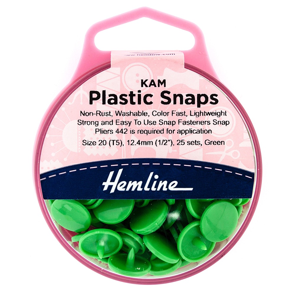 SALE! KAM Plastic Snaps - Size 20 - Green - 12.4mm - Hemline (H443.GREE)