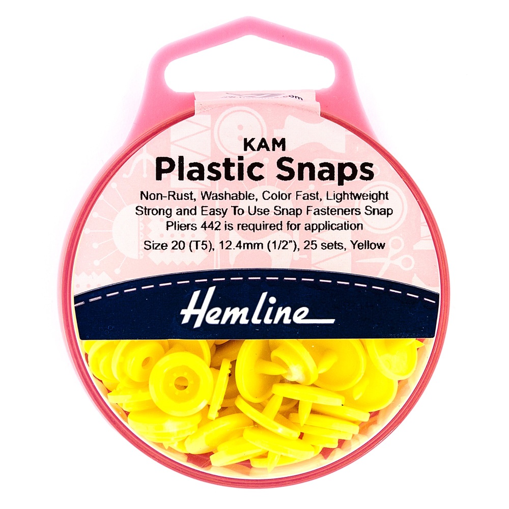 SALE! KAM Plastic Snaps - Size 20 - Yellow - 12.4mm - Hemline (H443.YELL)