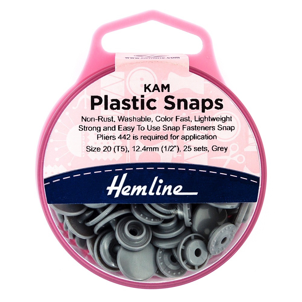 SALE! KAM Plastic Snaps - Size 20 - Grey - 12.4mm - Hemline (H443.GREY)
