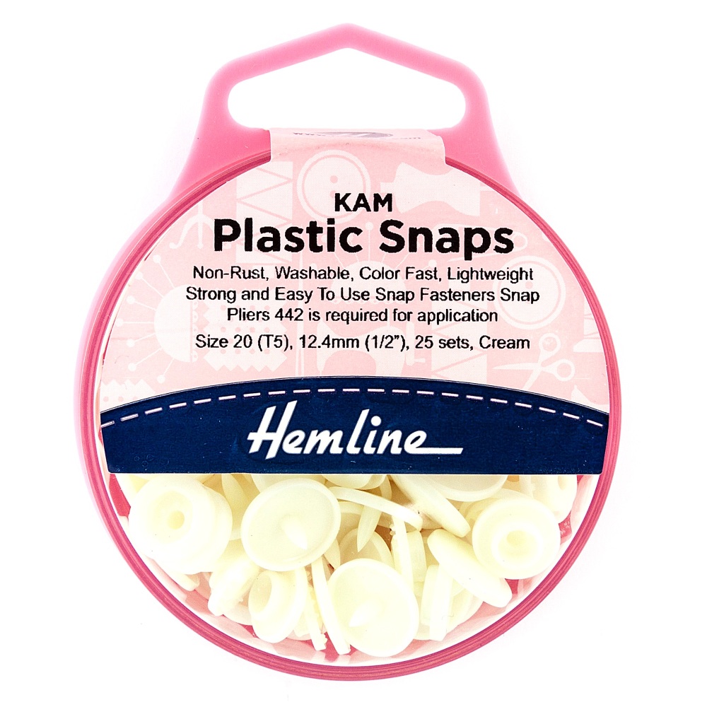 SALE! KAM Plastic Snaps - Size 20 - Cream - 12.4mm - Hemline (H443.CREA)