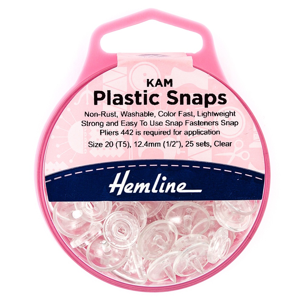 SALE! KAM Plastic Snaps - Size 20 - Clear - 12.4mm - Hemline (H443.CLEA)