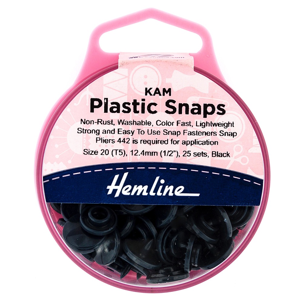 KAM Plastic Snaps - Size 20 - Black - 12.4mm - Hemline (H443.BLAC)