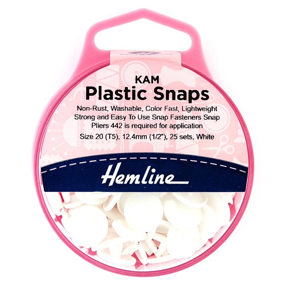 SALE! KAM Plastic Snaps - Size 20 - White - 12.4mm - Hemline (H443.WHIT)