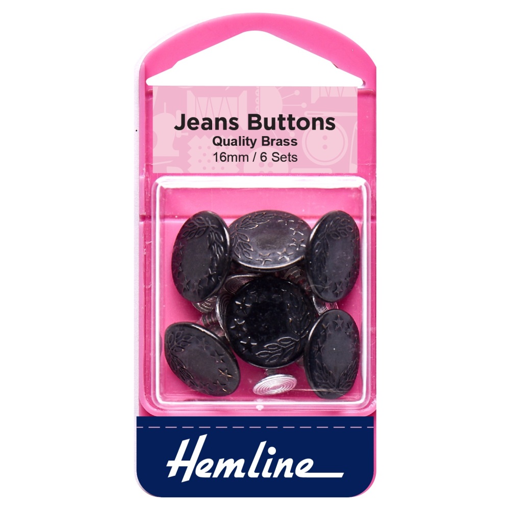 Jeans Buttons - Black - 16mm - Hemline (H466/BK)