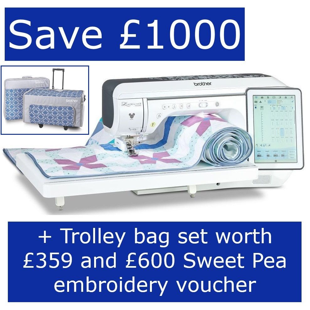 Brother Luminaire Innov-is XP3 - Save £1000 + free trolley bag set + £600 SweetPea voucher