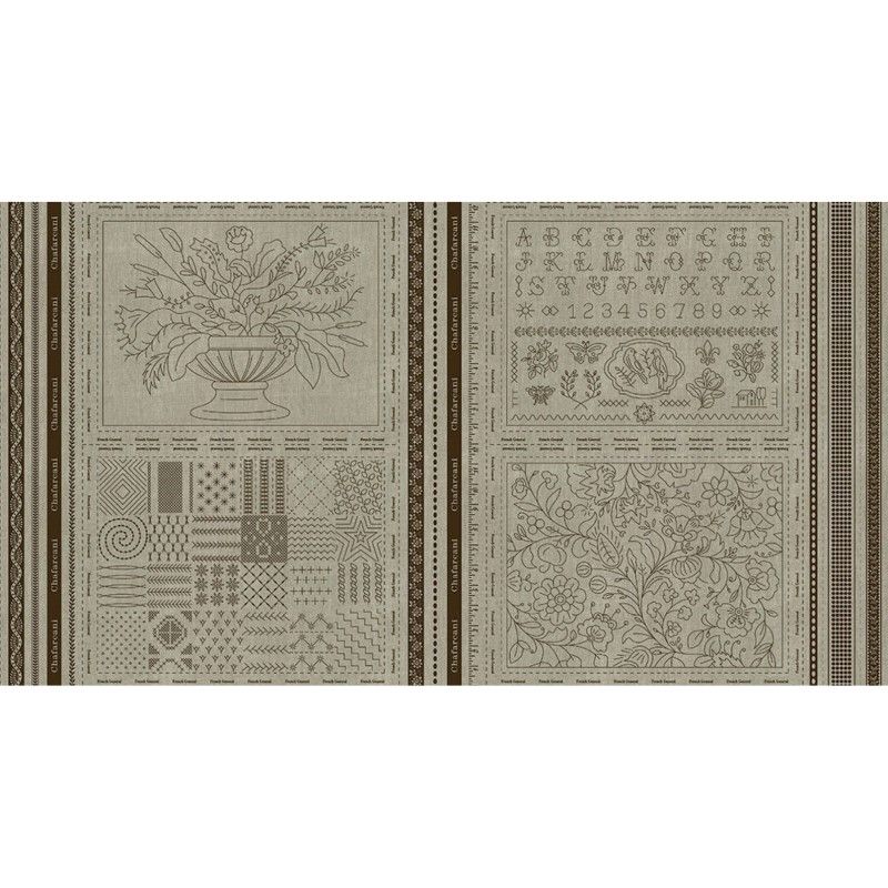 Moda - Charfarcani - Linen Embroidery Sampler Panel - MC13859 12L (Stone) -