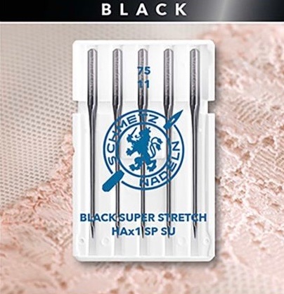 Black Super Stretch Needles - Size 75/11 - Pack of 5 - Schmetz