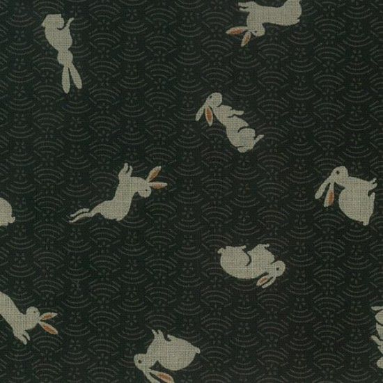 Japanese Fabric - Nara - Rabbits - Black (No. 107) - Sevenberry Fabrics
