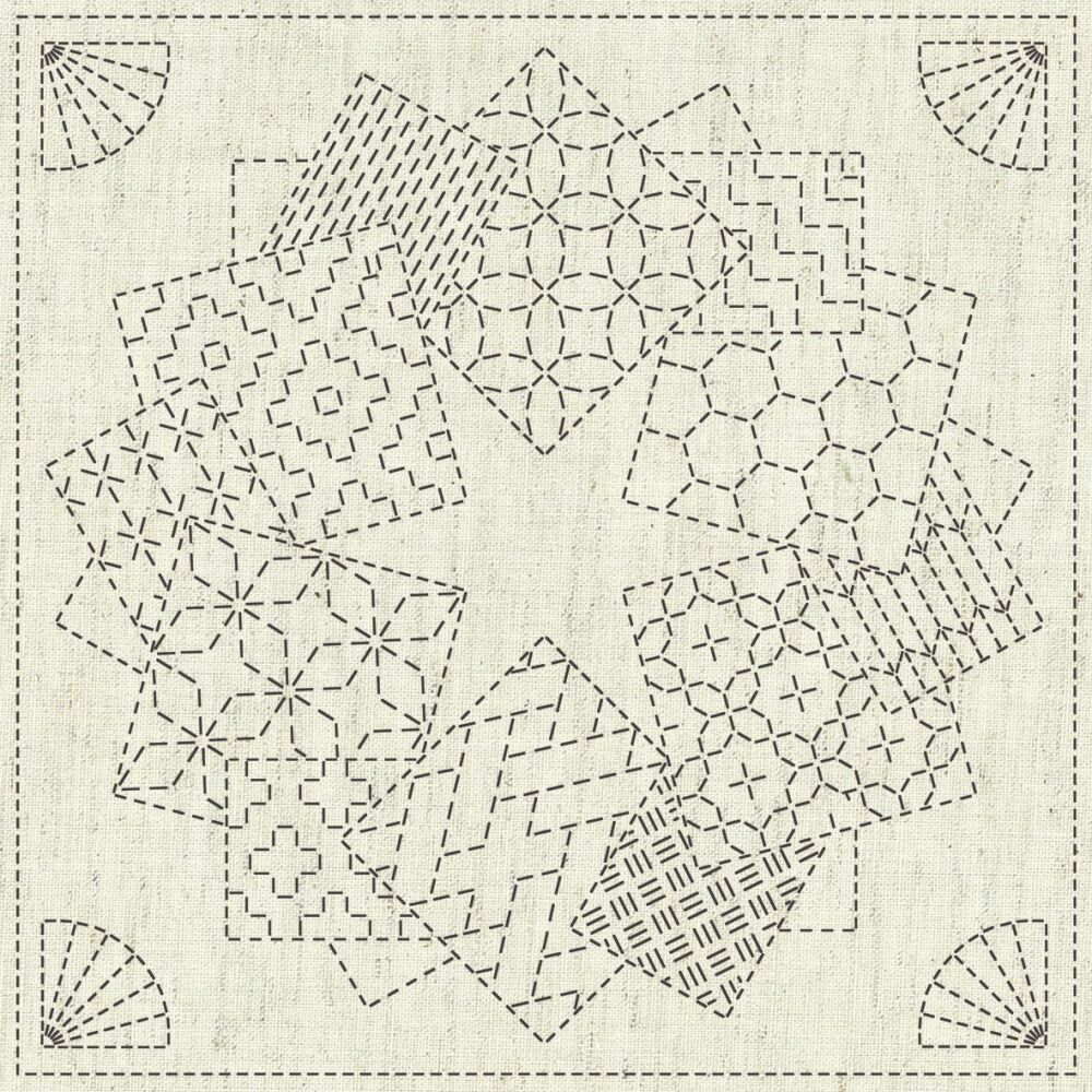 Sashiko Square (pre-printed) - Kaza-Guruma 1 (KF2020-11) - QH Textiles