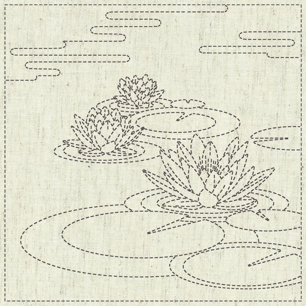 Sashiko Square (pre-printed) - Water Lily (KF2020-17) - QH Textiles