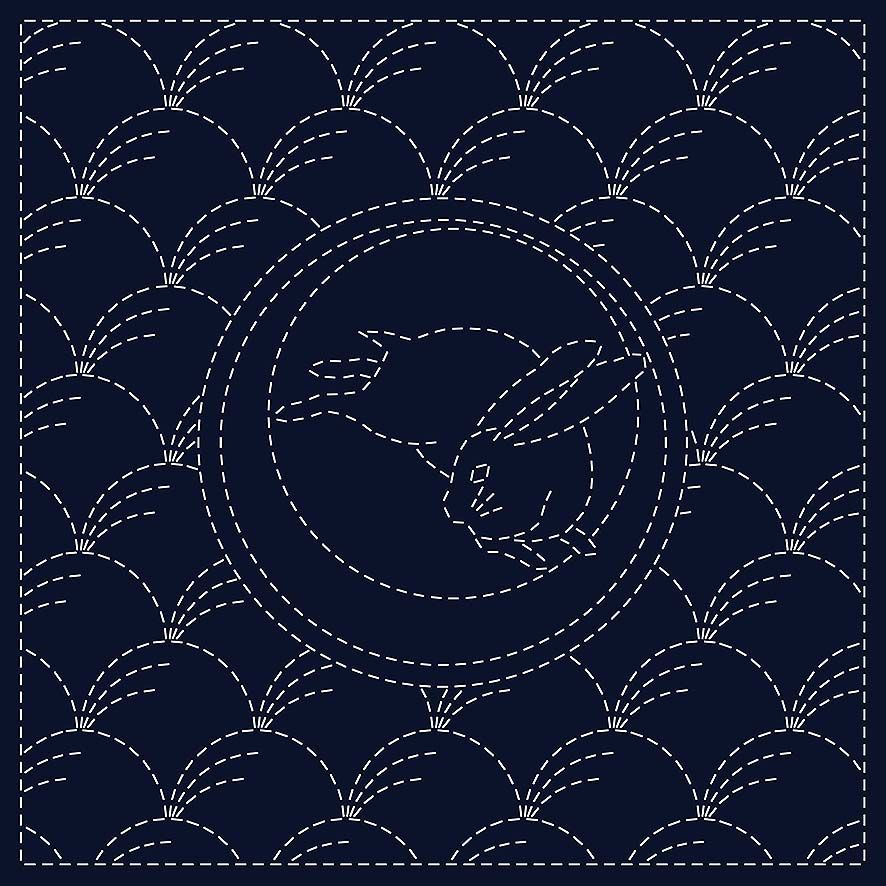 Sashiko Square (pre-printed) - Tsuki-Ni-Usagi (HF1115-22A) - QH Textiles