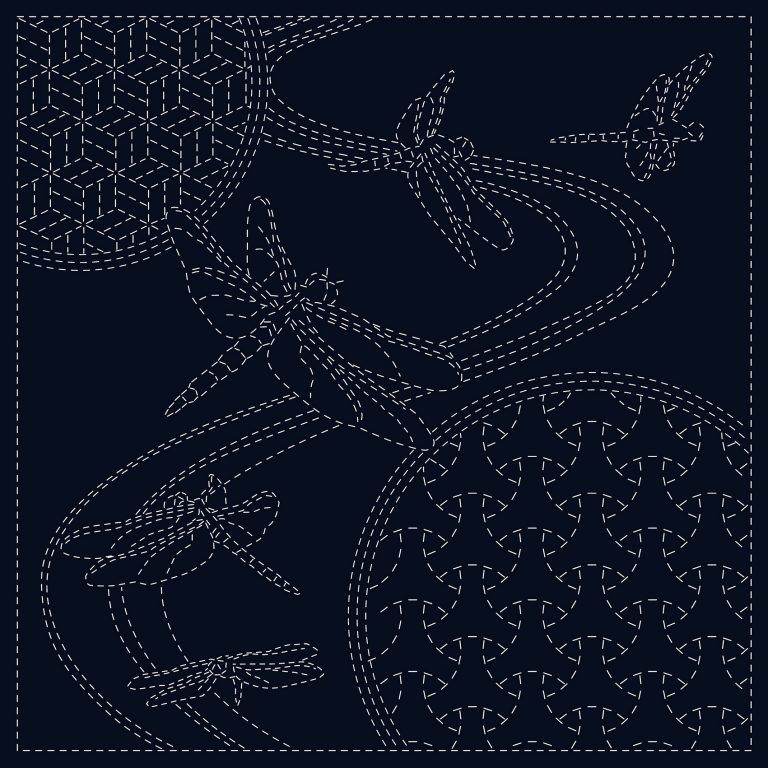 Sashiko Square (pre-printed) - Dragonfly (SC0017-02) - QH Textiles