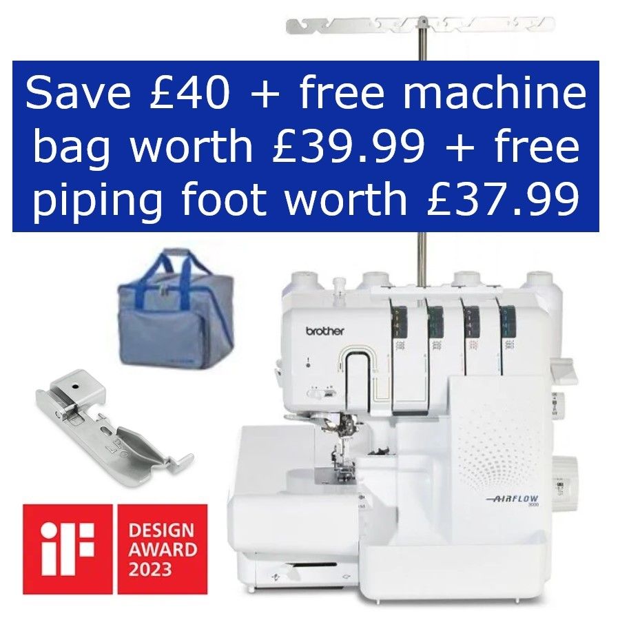 Brother Airflow 3000 Overlocker - Save £40 + Free machine bag (£39.99) +  free piping foot (usual price £37.99)