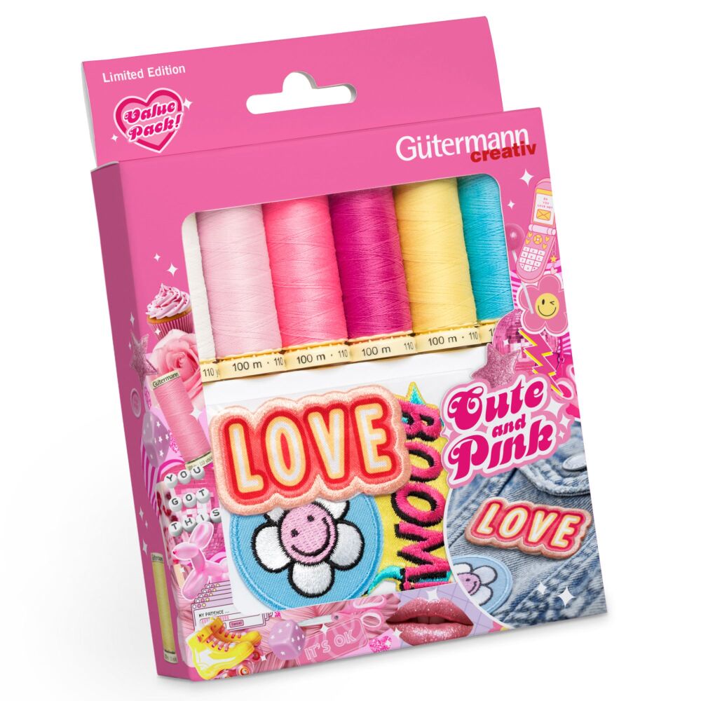 Gutermann Thread Set - Cute and Pink - Sew-All 100m x 6 + Motifs (799752)