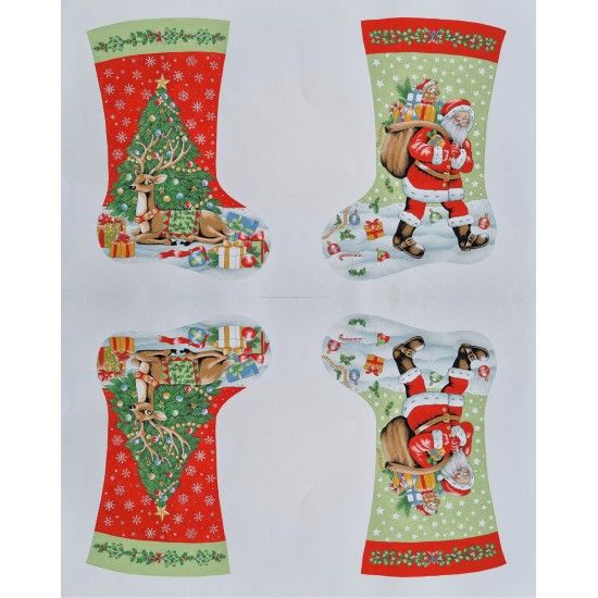 Father Christmas & Reindeer - Stocking Panel - 81160-101 - Nutex Fabrics