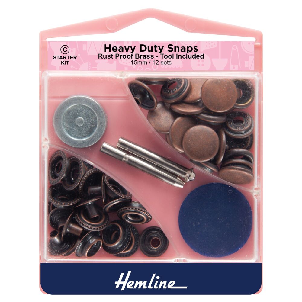 Reduced to Clear - Snap Fasteners - Heavy Duty - Bronze - 15mm - Starter Set - Hemline (H405S.B / H405S.BR)