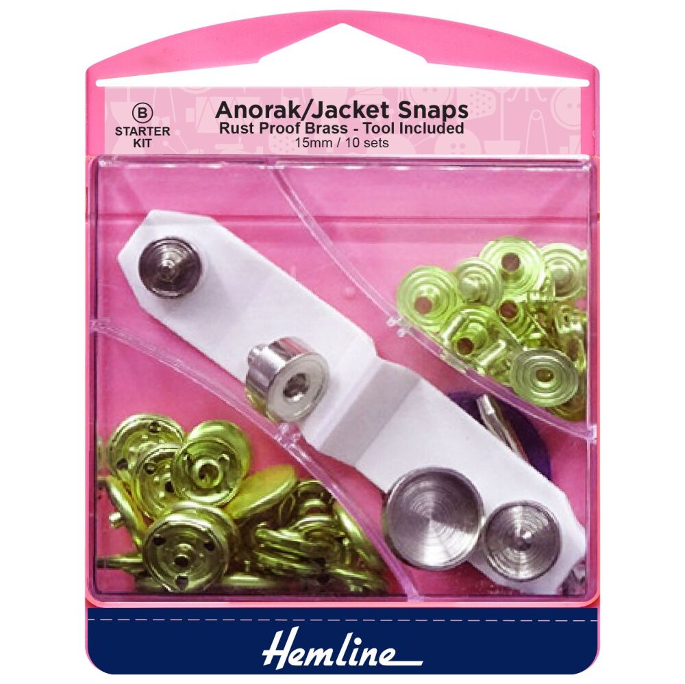 Reduced to Clear - Snap Fasteners - Anorak / Jacket - Gold - 15mm - Starter Set - Hemline (H407.G / H407S.G)