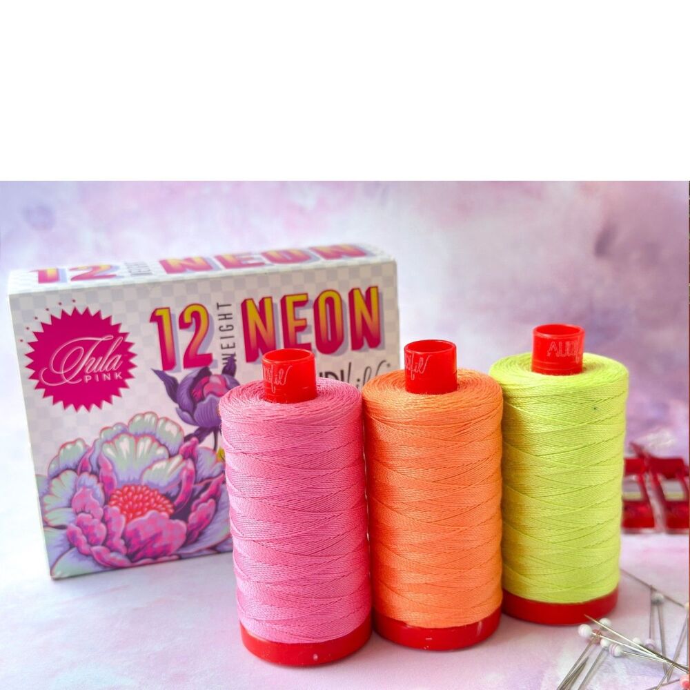 12wt Neon by Tula Pink - Aurifil Cotton 12wt - 3 Large Spools
