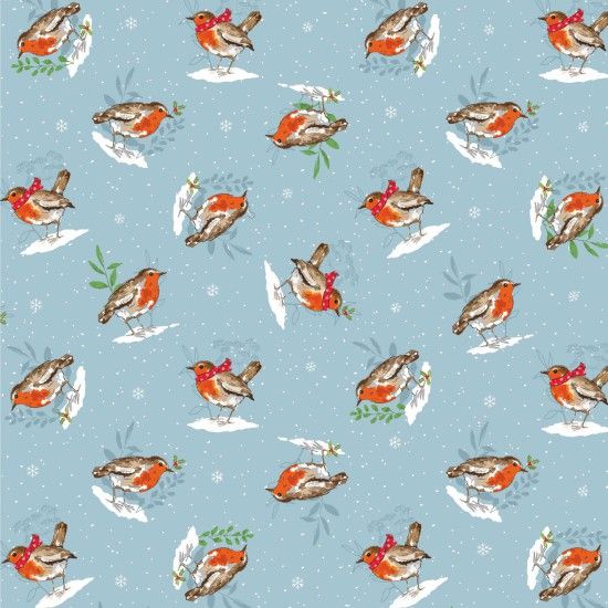 Winterland Wonderland - Robins (Blue) - 81370-101 - Nutex Fabrics