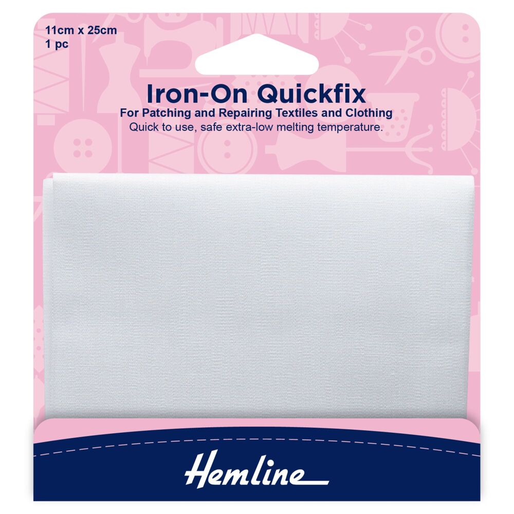 Iron-On Quickfix - 100% Cotton Fabric - White - 11cm x 25cm - Hemline (H692/WHITE)