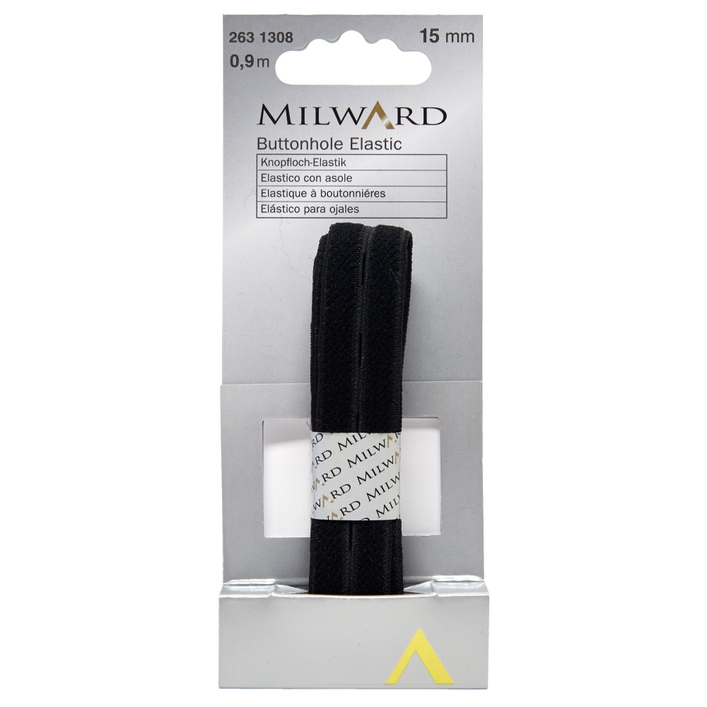 Buttonhole Elastic - 15mm x 0.9m - Black - Milward (2631308)