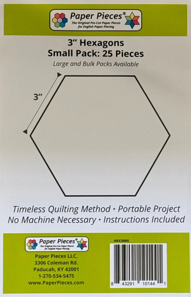 3" Hexagon Paper Pieces - 25 pieces (HEX300s)