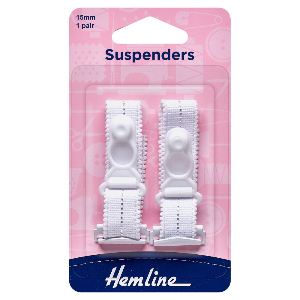 REDUCED TO CLEAR - Suspenders - 15mm x 170mm - White - Hemline (H775.W)