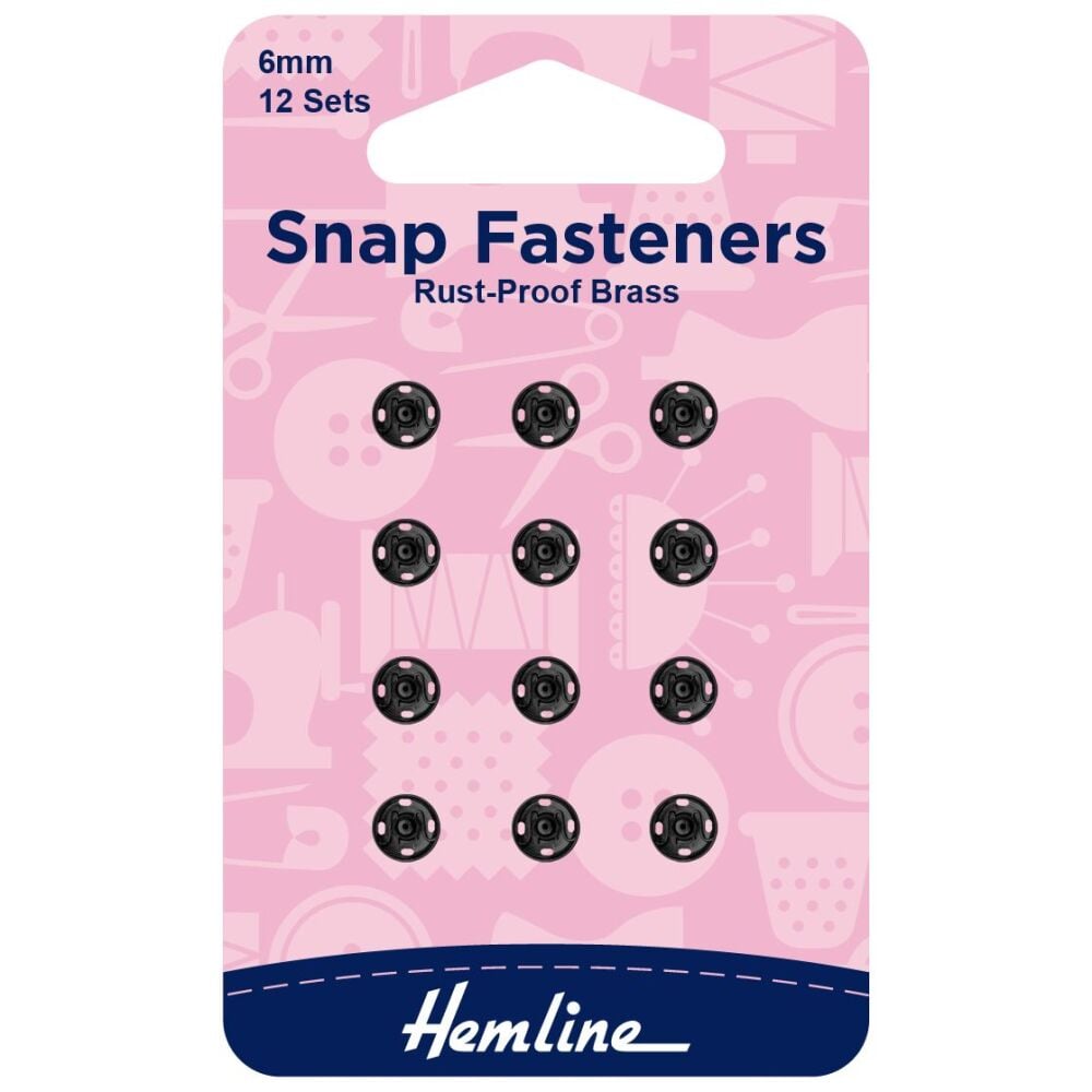 Snap Fasteners - Sew-on - Black (Brass) - 6mm - Hemline (H421.6)