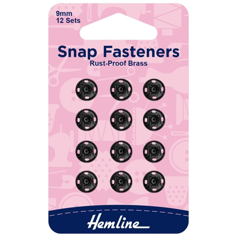 Snap Fasteners - Sew-on - Black (Brass) - 9mm - Hemline (H421.9)