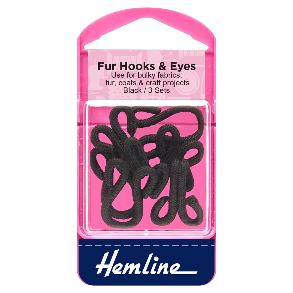 Fur Hooks & Eyes - Black - Hemline (H402.B)