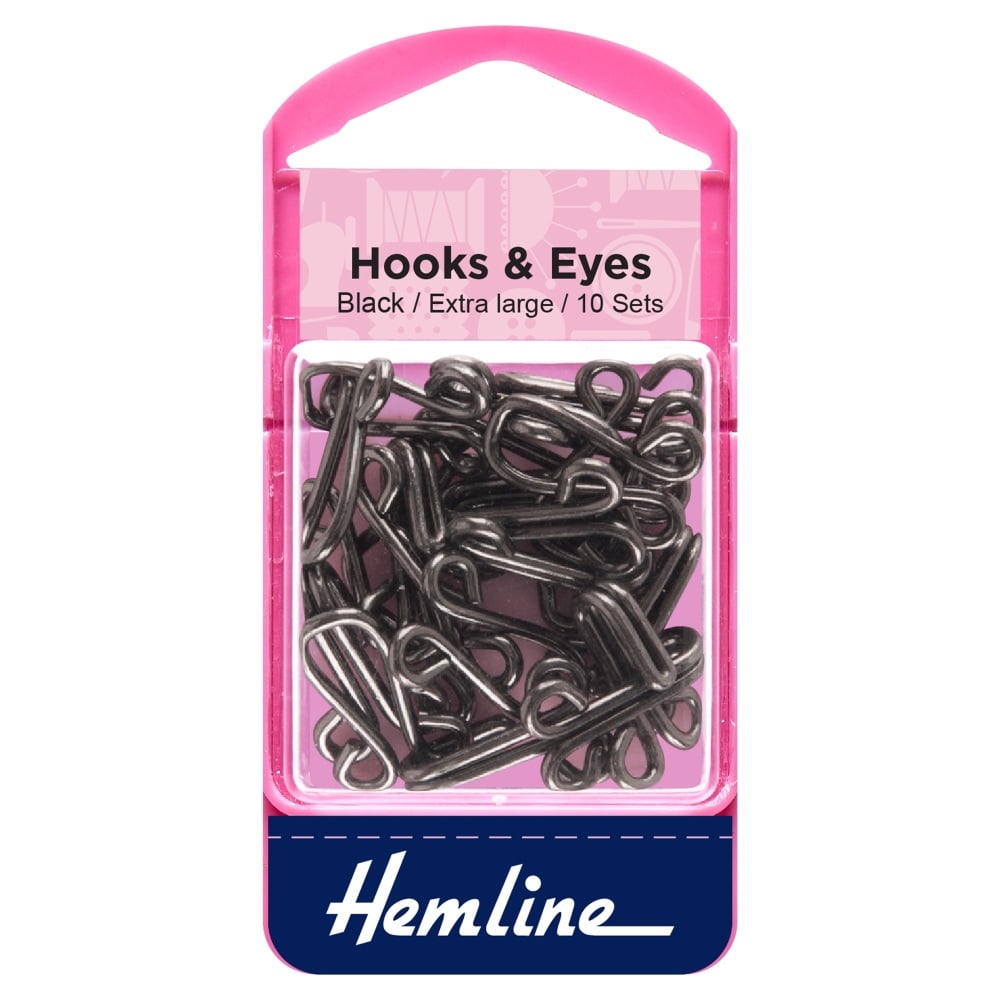 Hooks & Eyes - Black (Brass) - Extra Large - Hemline (H401.9)