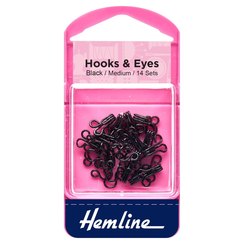 Hooks & Eyes - Black (Brass) - Medium - Hemline (H401.2)