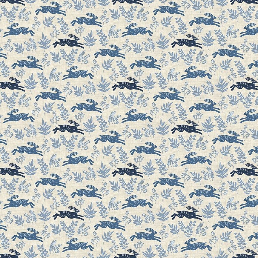 Last Fat Quarter - Makower - Hedgerow - Hares No. 2420/B (Blue)