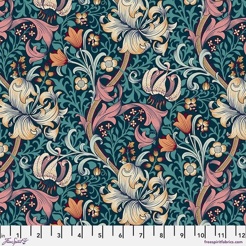 Morris & Co - Red House - Golden Lily (Teal) - PWWM028.TEAL