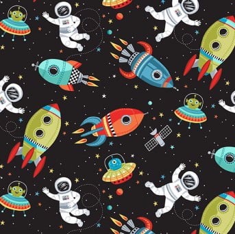 Last Piece - 1.10 metre length - Makower - Outer Space - No. 2267/X Scene (Black)