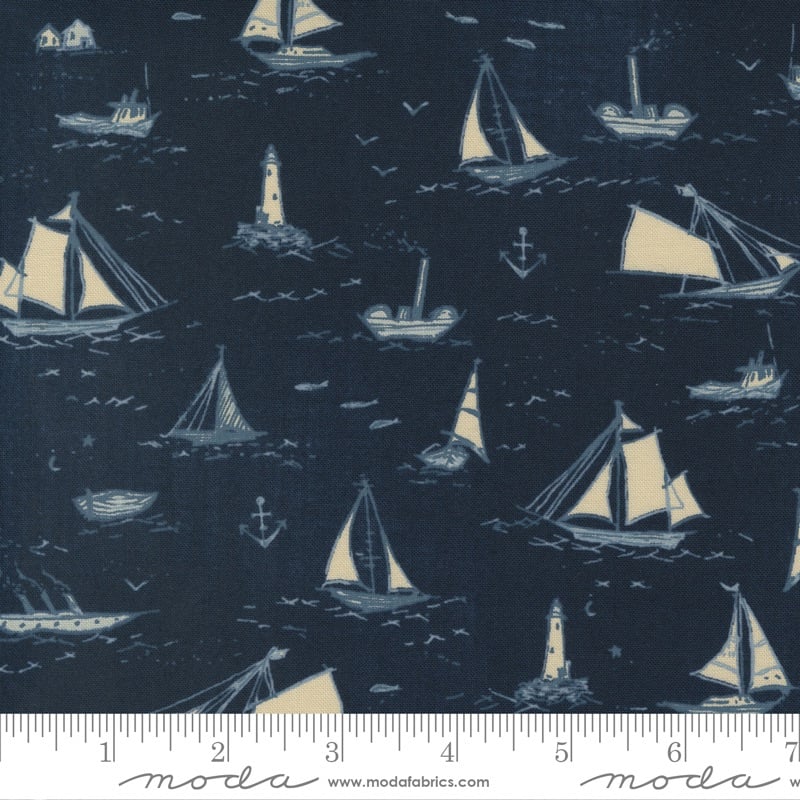 Last Fat Quarter - Moda - To The Sea - Boats - No. 16930 11 (Dark Ocean)