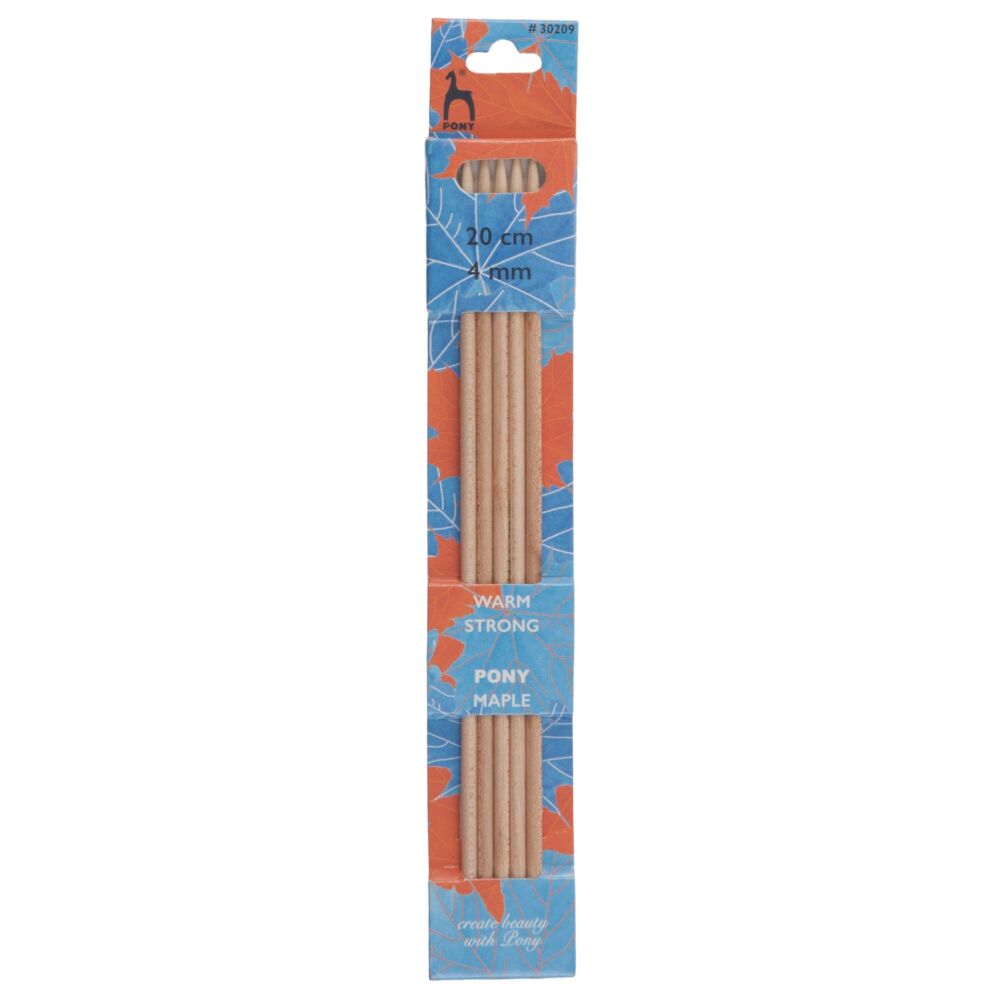 Double-Ended Knitting Pins - Maple - 4.00mm x 20cm - Set of Five - Pony Maple (P30209)