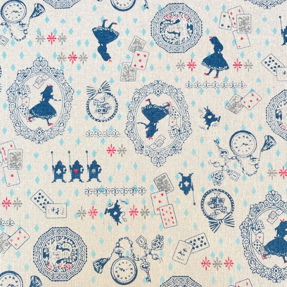 Hessian-style Printed Fabric - Alice in Wonderland