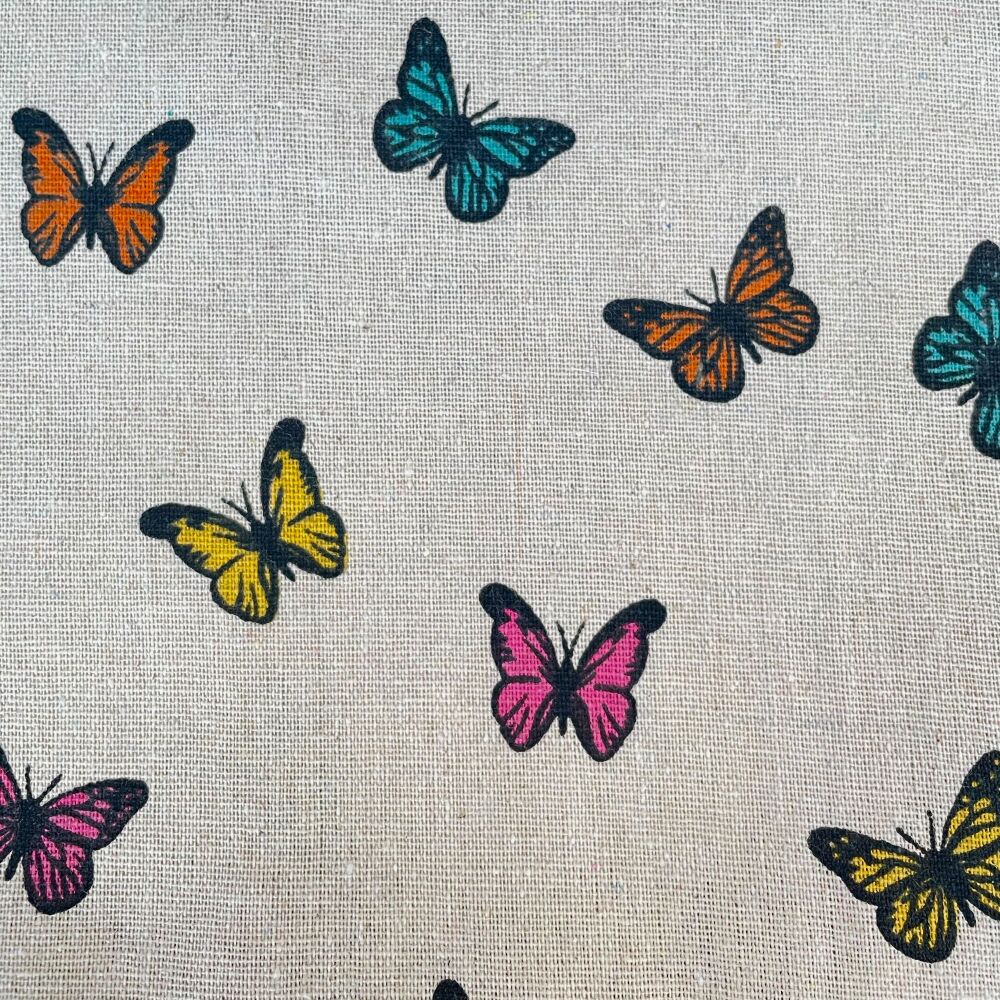 Hessian-style Printed Fabric - Butterflies