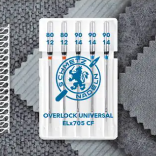 ELx705 CF (Chrome Finish) Needles - Overlock Universal - Mixed Size Pack, 80 & 90 - Pack of 5 - Schmetz