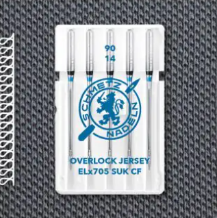 ELx705 SUK CF (Chrome Finish) Needles - Overlock Jersey - Size 90/14 - Pack of 5 - Schmetz