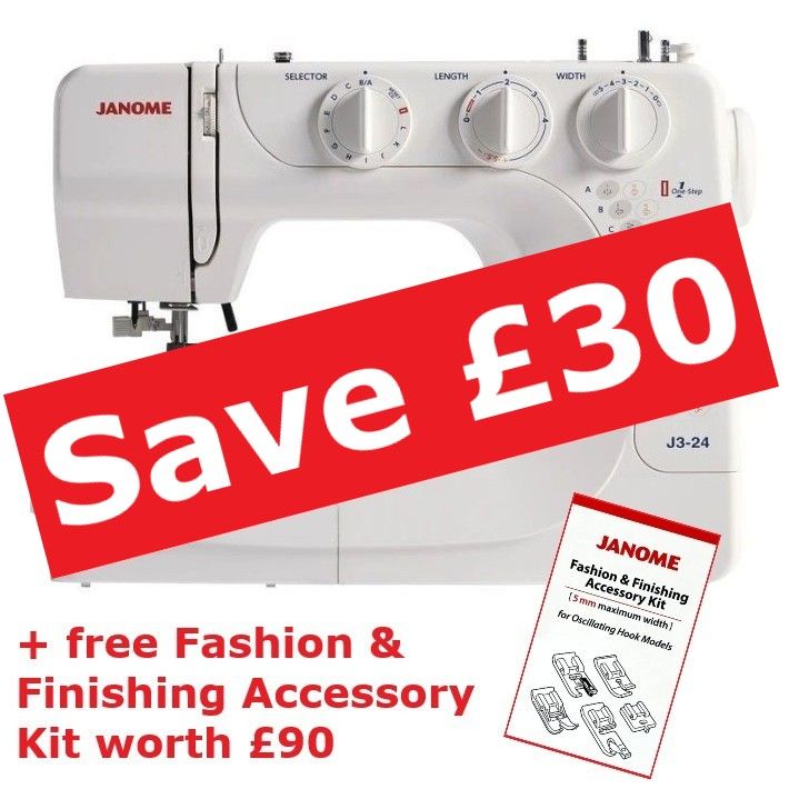 Janome J3-24 - save £30 (usual price £299) plus free Fashion & Finishing Accessory Kit worth £90