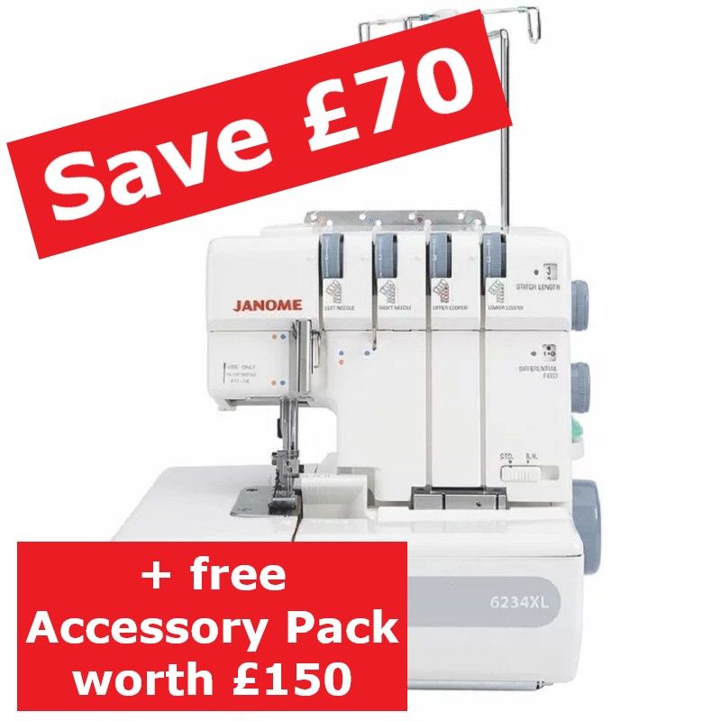 Janome 6234XL Overlocker - Save £70 + free Bonus Accessory Pack worth £150