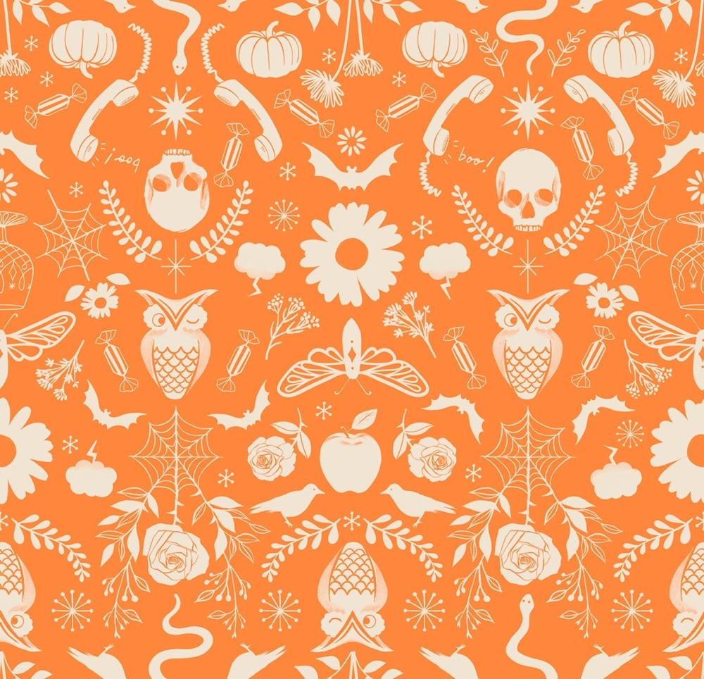 Good Spirits by Ruby Star Society - Creepy Damask - RS5138 14 (Pumpkin)
