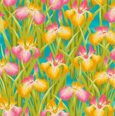 Last Fat Quarter - Kona Bay - Lotus in Springtime - LOTU-14 (Teal) (2 available)