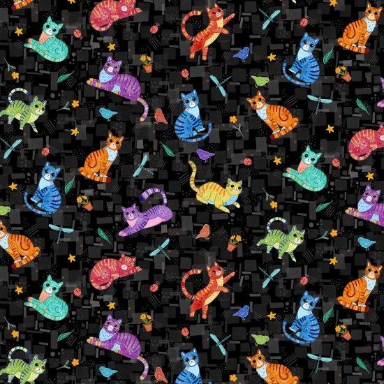 Cool Cats - Scatter - Black (Col. 103) - Nutex Fabrics
