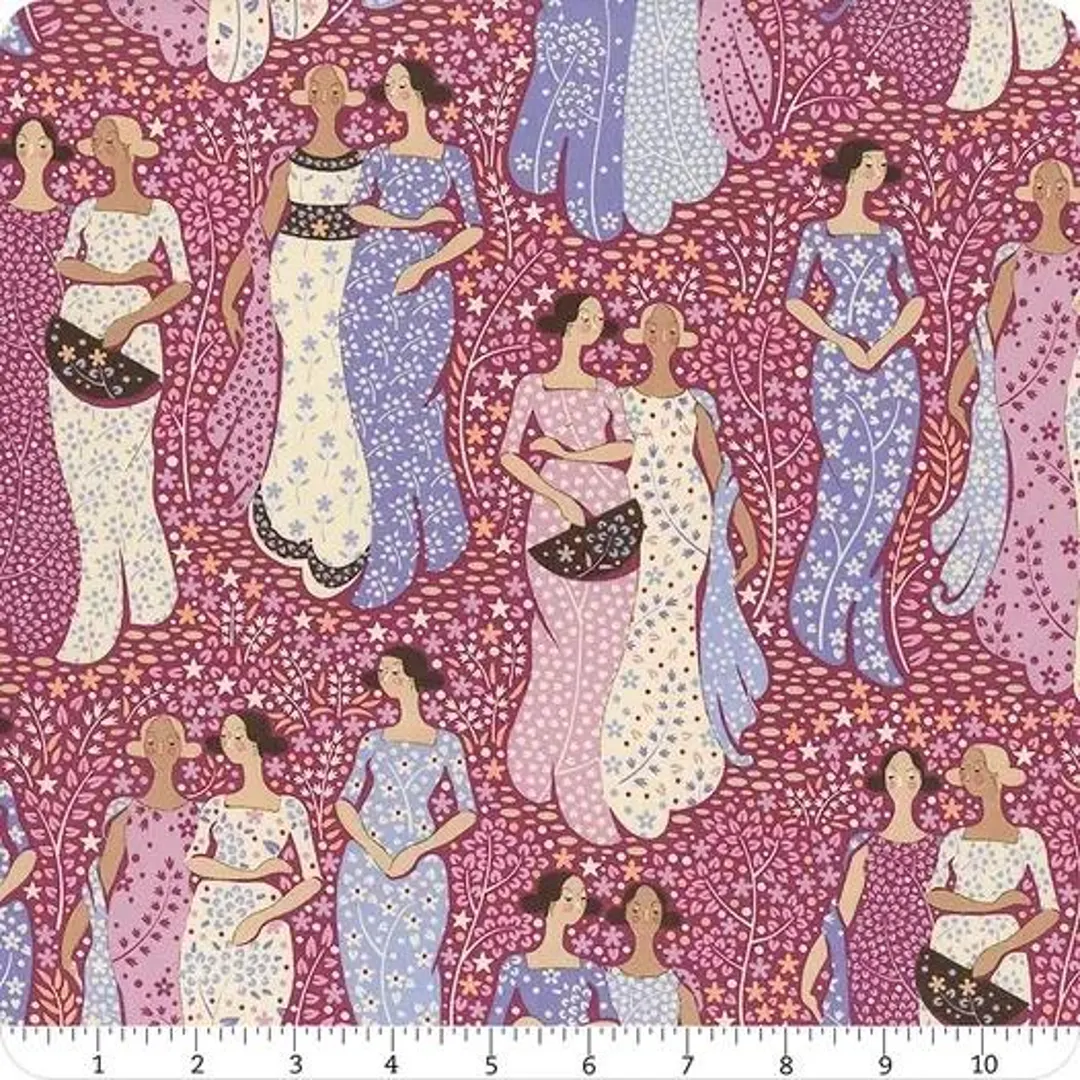 Last Fat Quarter - Tilda - Hometown - Friendly Gathering - Plum (3 available)