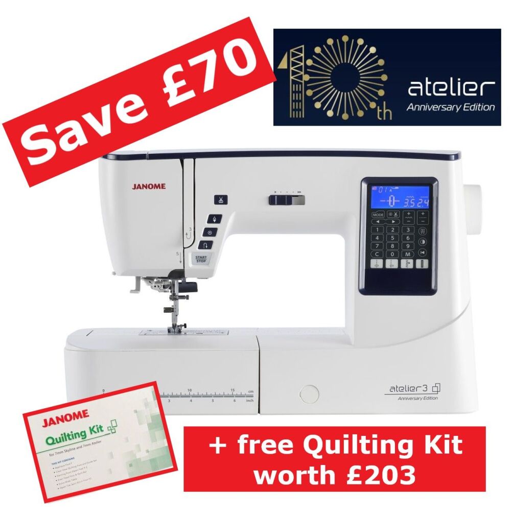 Janome Atelier 3 - 10th Anniversary Edition - save £70 + quilting accessory kit worth £203